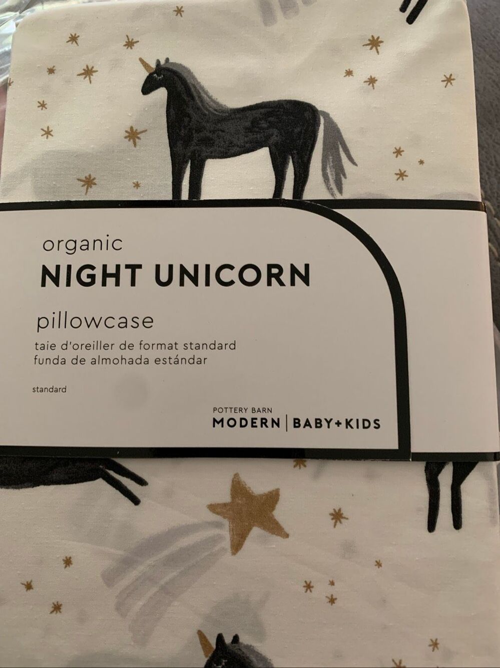 Pottery Barn Modern Baby + Kids Organic "Night Unicorn" Standard Pillowcase
